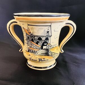 Antique Vintage French Vieux Paris porcelain vase Yellow Two Handle RARE